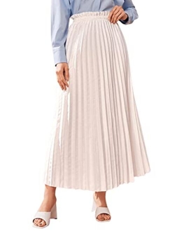 Women's Casual Solid Longline Pleated Long Skirt
