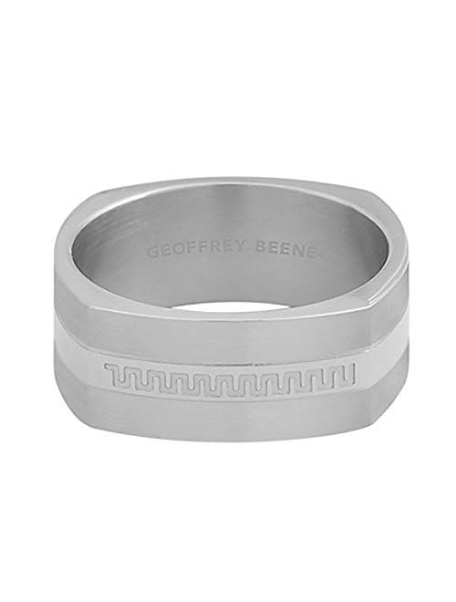 Geoffrey Beene Comfort Fit Men’s Greek Pattern Stainless Steel Ring Wedding Band