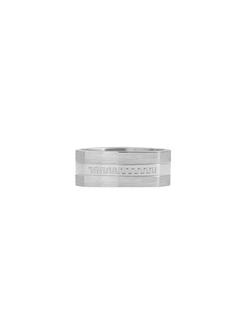 Geoffrey Beene Comfort Fit Men’s Greek Pattern Stainless Steel Ring Wedding Band