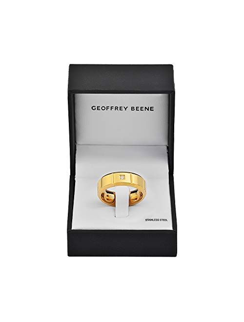 Geoffrey Beene Men’s Comfort Fit Grooved Stainless Steel Ring Wedding Band with Cubic Zirconia Stone
