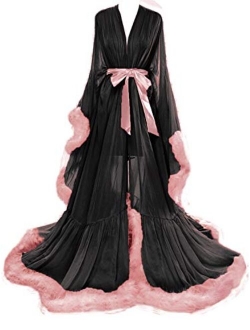 Molisa Women's Sexy Feather Bridal Robe Long Wedding Scarf Illusion Bathrobe Sleepwear Lingerie Robe Nightgown