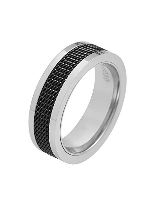 Geoffrey Beene Men's 7mm Stainless Steel Polished Edge Mesh Ring