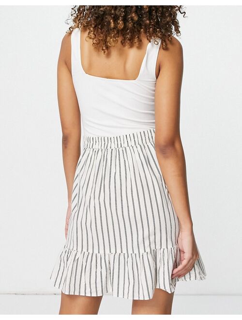 Vero Moda organic cotton wrap mini skirt with ruffle in white stripe