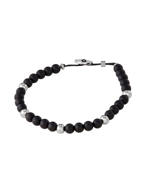 Simply Vera Vera Wang Men's Black Agate & Stainless Steel Bead Bracelet