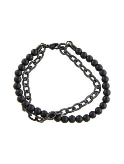 Men's Black Agate Bead & Gunmetal Chain Bracelet