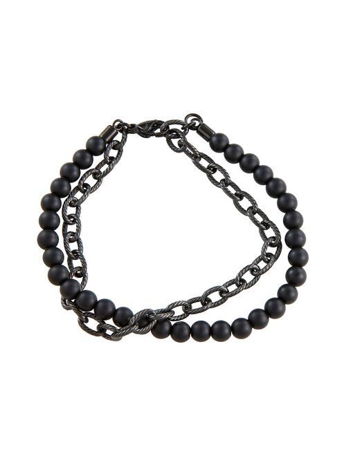 Simply Vera Vera Wang Men's Black Agate Bead & Gunmetal Chain Bracelet