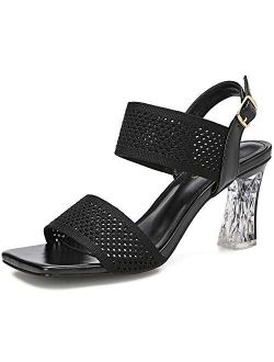 Women's Ankle Strap Heels Sandals Square Open Toe Wedding Dress Sexy Clear Lucite Chunky Block Heels Pumps High Heel Shoes