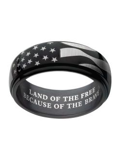 Men's Stainless Steel Black Ion Plated Spinner American Flag Ring