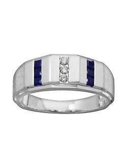 Lab-Created Sapphire and 1/10 Carat T.W. Diamond Sterling Silver Wedding Ring - Men