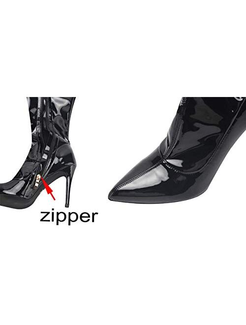 Camssoo Women's Patent Leather PU Thigh High Boots Pointy Toe Side Zippe Fashion Comfy Sexy Stiletto High Heel Over The Knee Boots