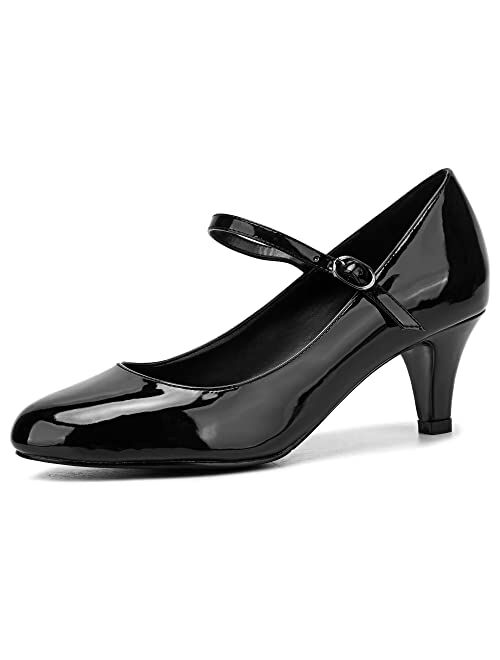 CAMSSOO Women's Mary Jane Kitten Heel Pumps Round Closed Toe Mid Low Heels Office Work Shoes