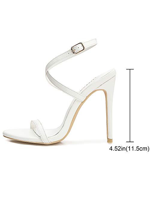 Camssoo Women's Open-Toe Stiletto 5.31” Heel Sandals with Ankle Strap Buckle Closure Dress Pump
