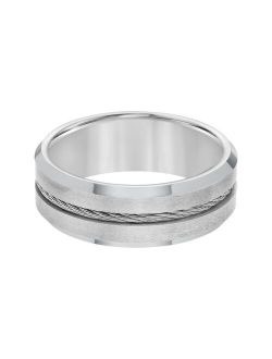 Lovemark Tungsten Beveled Edge with Steel Cable Inlay Men's Wedding Band
