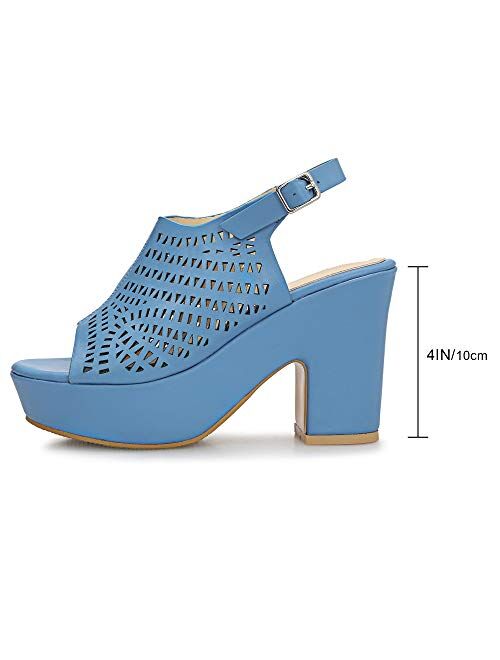 Camssoo Women's Platforms Wedges Heeled Sandals Hollow Open toe Ankle Strap Dress Sexy Wedding Block Chunky High Heels Pumps