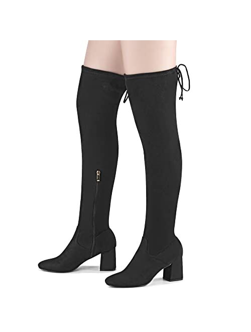 Camssoo Women's Thigh High Boots Heeled Over The Knee Boots Fashion Sexy Winter Low Chunky Block Heel Knee Thigh Boots