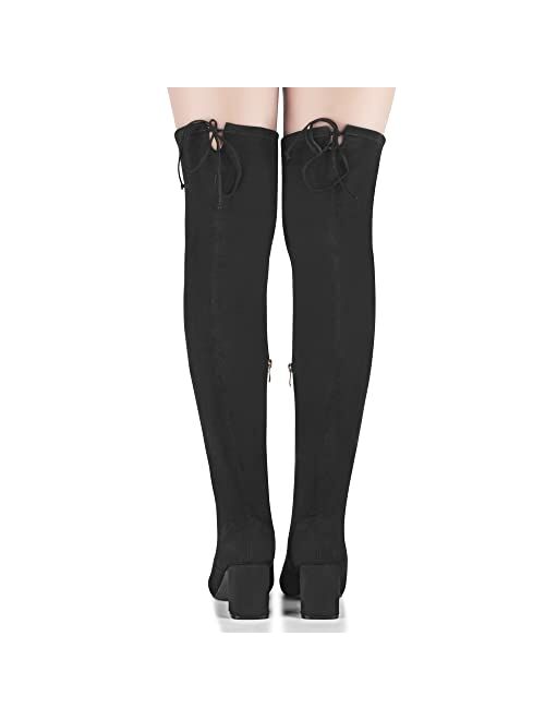 Camssoo Women's Thigh High Boots Heeled Over The Knee Boots Fashion Sexy Winter Low Chunky Block Heel Knee Thigh Boots