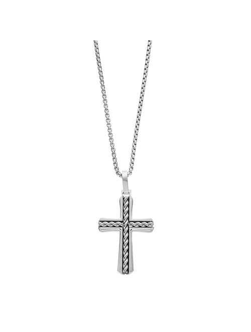 LYNX Men's Stainless Steel Textured Cross Pendant Necklace