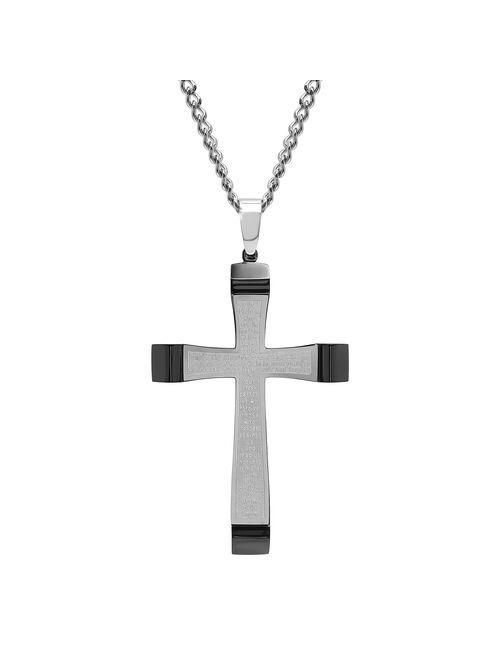 Men's Stainless Steel Two-Tone "The Lords Prayer" Cross Pendant Necklace