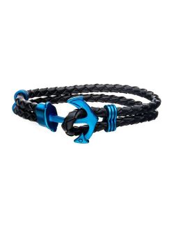 Men's Stainless Steel Anchor Leather Bracelet