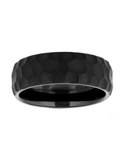Lovemark Men's Black Ion-Plated Tungsten Hammered Ring