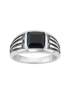 Men's Two Tone Sterling Silver Square Onyx Ring