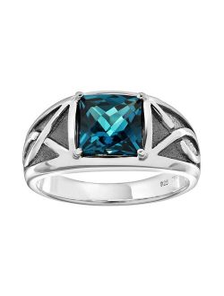 Lab-Created Blue Topaz Sterling Silver Ring - Men