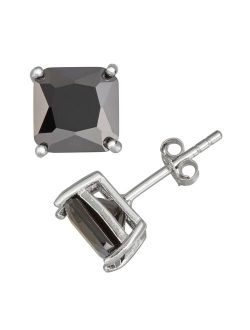 Designs by Gioelli Men's Sterling Silver Black Cubic Zirconia Square Stud Earrings