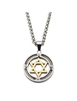 Men's Stainless Steel Gold Ion Plated Star of David Pendant Necklace