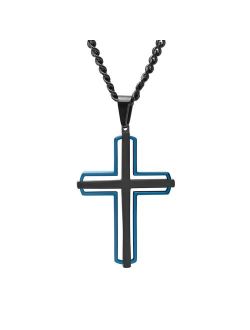 Men's Black & Blue Stainless Steel Cross Pendant Necklace