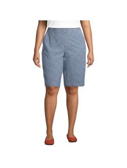 Plus Size Lands' End Mid-Rise Elastic-Waist Pull-On 12" Chino Bermuda Shorts