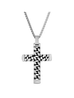 Stainless Steel Curb Chain Cross Pendant Necklace