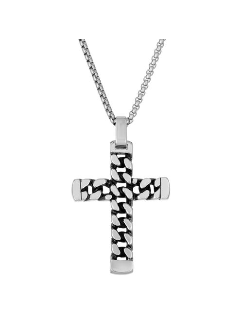 Men's LYNX Stainless Steel Curb Chain Cross Pendant Necklace