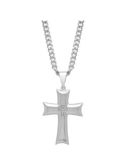 Men's Diamond Accent Stainless Steel Cross Pendant Necklace