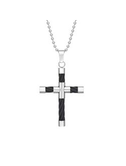 Stainless Steel Cable Cross Pendant Necklace
