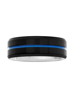 Men's Stainless Steel Black & Blue Ion Plated Band