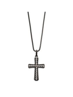 Men's Two Tone Stainless Steel Textured Cross Pendant Necklace