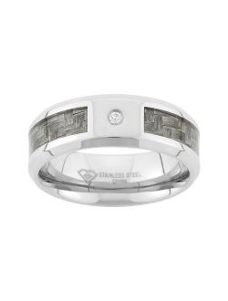 Diamond Accent Stainless Steel and Carbon Fiber Wedding Band - Men