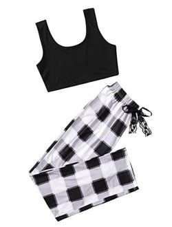 Women's 2 Piece Outfits Scoop Neck Tank Top and Drawstring Pants Set