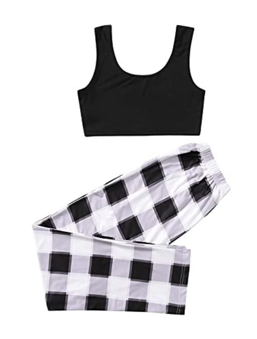 SweatyRocks Women's 2 Piece Outfits Scoop Neck Tank Top and Drawstring Pants Set