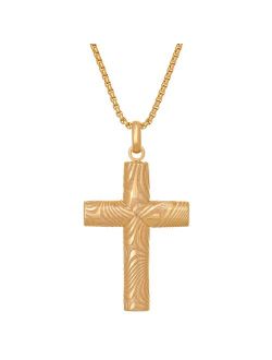Men's Gold Tone Damascus Steel Cross Pendant Necklace