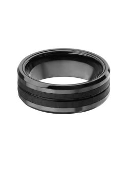 Men's Black Stainless Steel & Carbon Fiber Double Line Ring