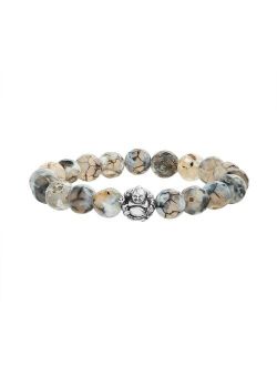 Men's Lab-Created Agate Bead with Sterling Silver Buddha Bead Stretch Bracelet