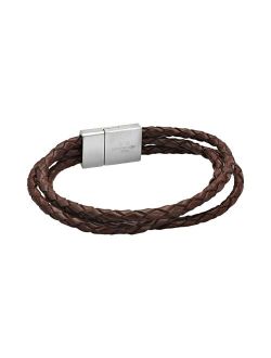 Stainless Steel & Brown Leather Rope Bracelet - Men