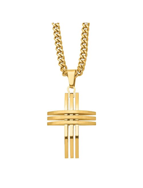 Men's Gold Tone Stainless Steel Cross Pendant Necklace