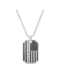 Men's 1913 Two Tone Stainless Steel American Flag Dog Tag Pendant Necklace
