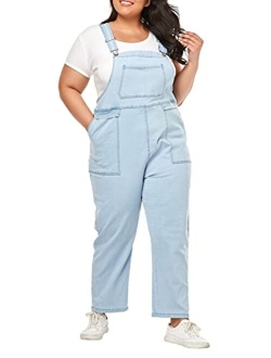 Lncropo Women's Plus Size Overalls Stretchy Baggy Denim Jumpsuits