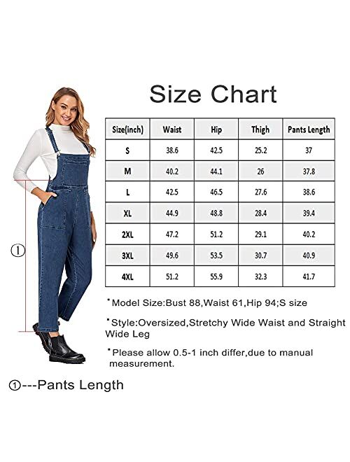 Lncropo Women's Plus Size Overalls Stretchy Baggy Denim Jumpsuits
