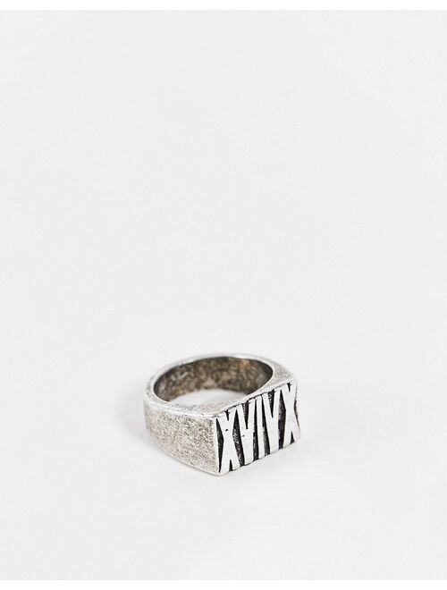 ASOS DESIGN signet ring with roman numerals in burnished silver
