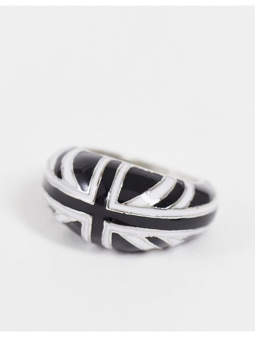 ASOS DESIGN dome ring with Union Jack in monochrome