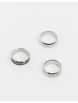 3-pack stainless steel slim band rings set in silver tone